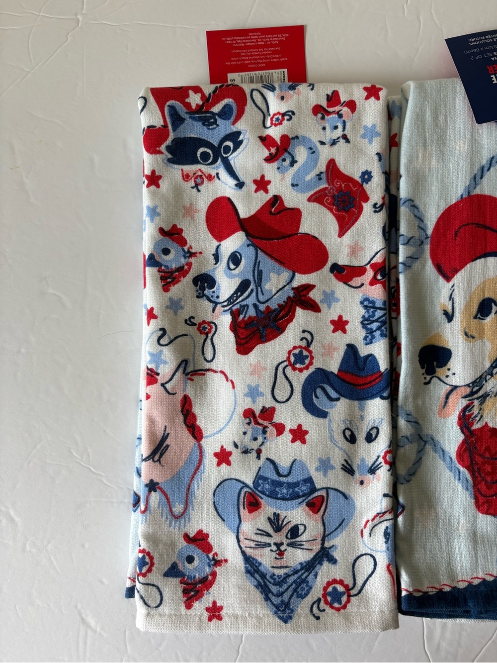 Kitchen Towels Americana Western Dog Animals Cats Cowboy Hats 2 Sets NEW - Picture 4 of 6